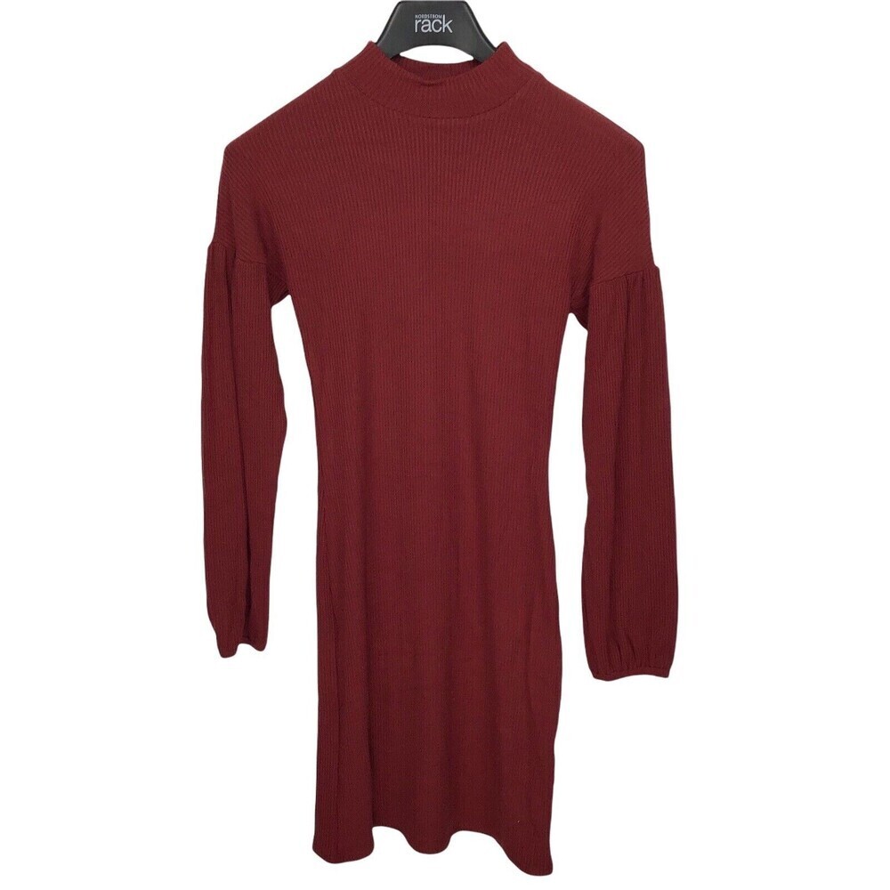 Melloday Mock Neck Long Sleeve Ribbed Sheath Dress In Wine Size L - Picture 4 of 7